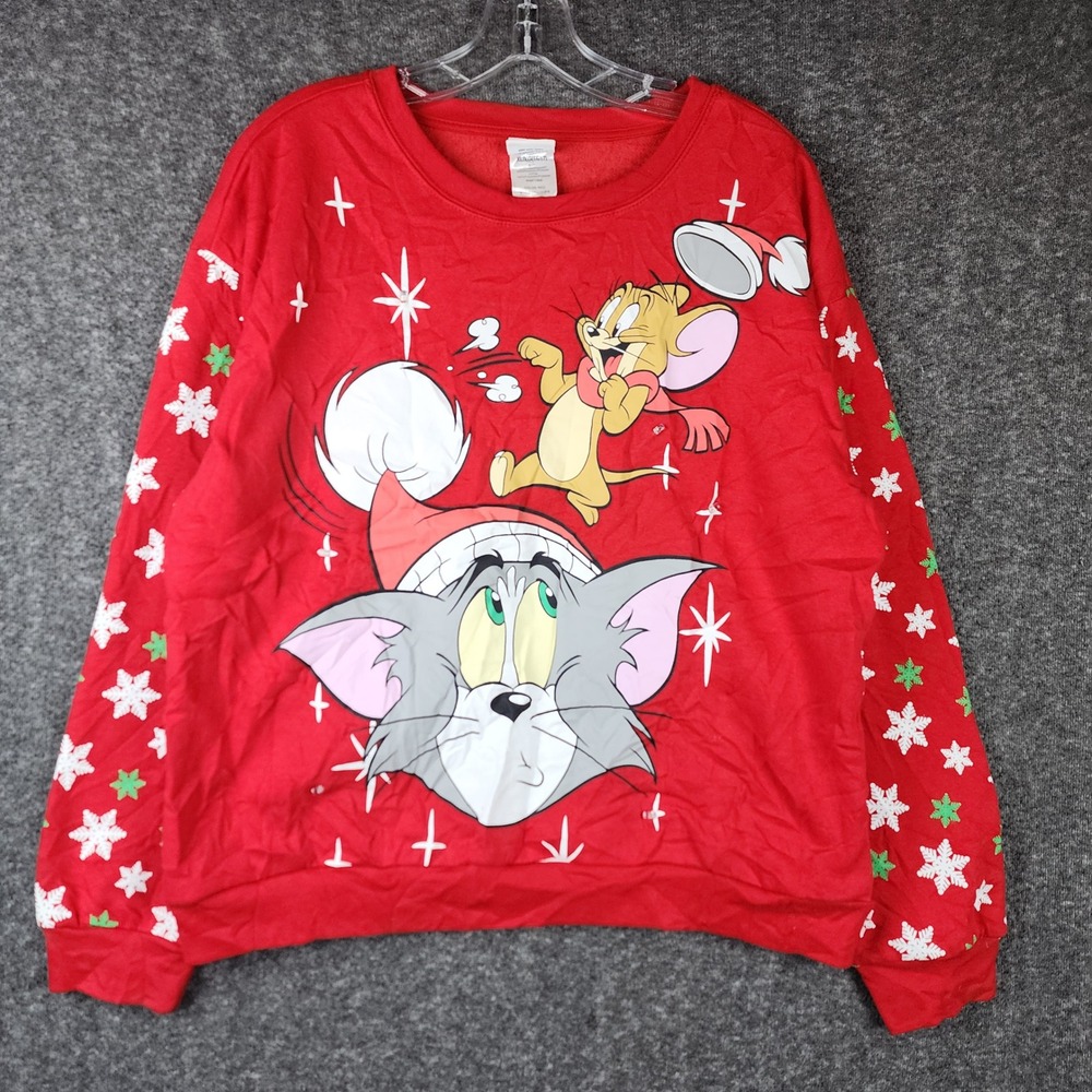 Tom & Jerry Sweatshirt Women XL Red Light Up Christmas Graphic LS42113FS